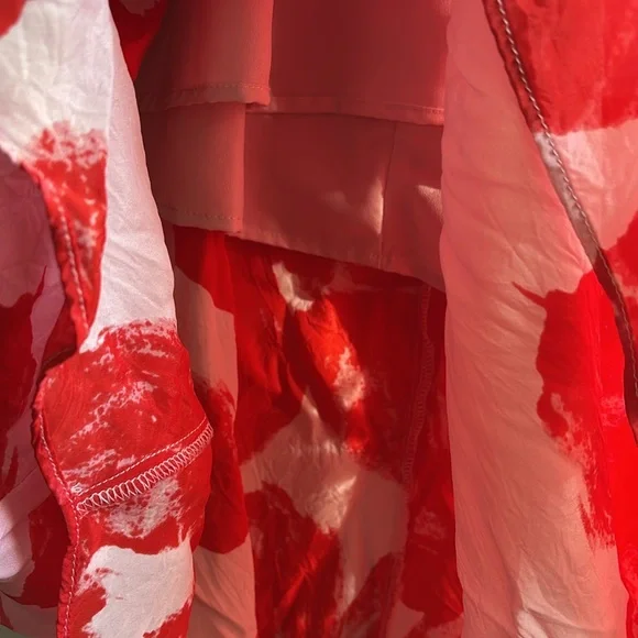 Gorman Australia red pink silk blend painted floral sheer midi dress - Picture 5 of 11